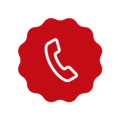 Červený telefonní sluchátko na bílém pozadí v kulaté ikoně